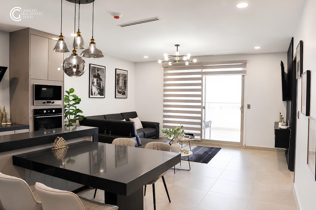Departamento moderno con sala y cocina